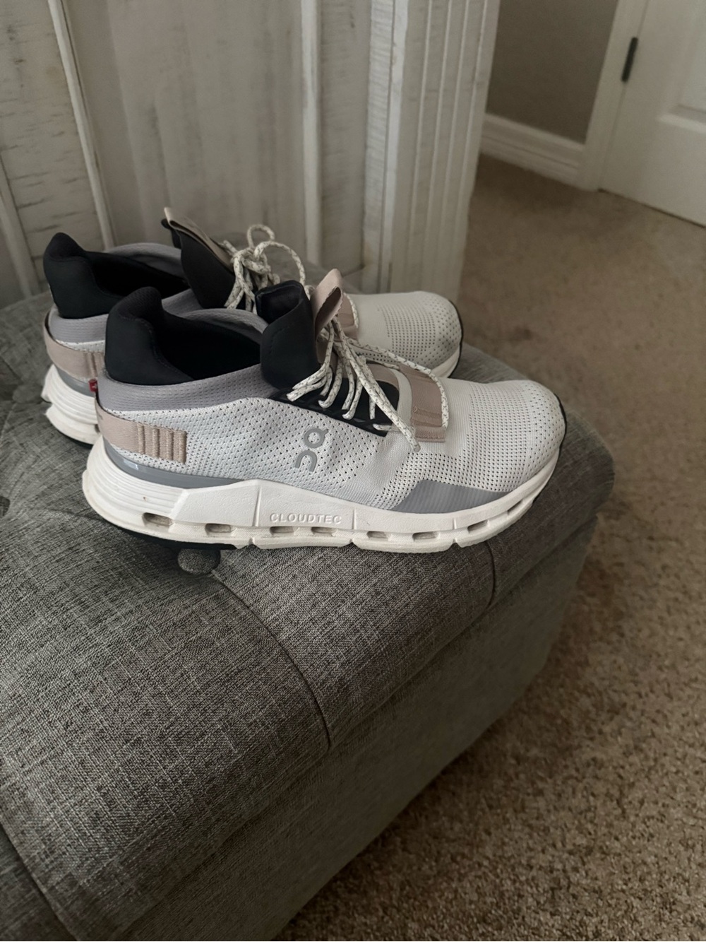 On Running Men’s Cloudtec Sneakers in White, Gray & Black